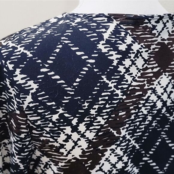 BCBGMaxazria Faux Wrap Print Dress Surplice Hem Side Tie Stretch Career Size L - Picture 10 of 10